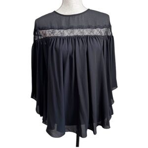 NEW MSSP Margo Poncho Blouse XS Black Flowy Chiffon Top